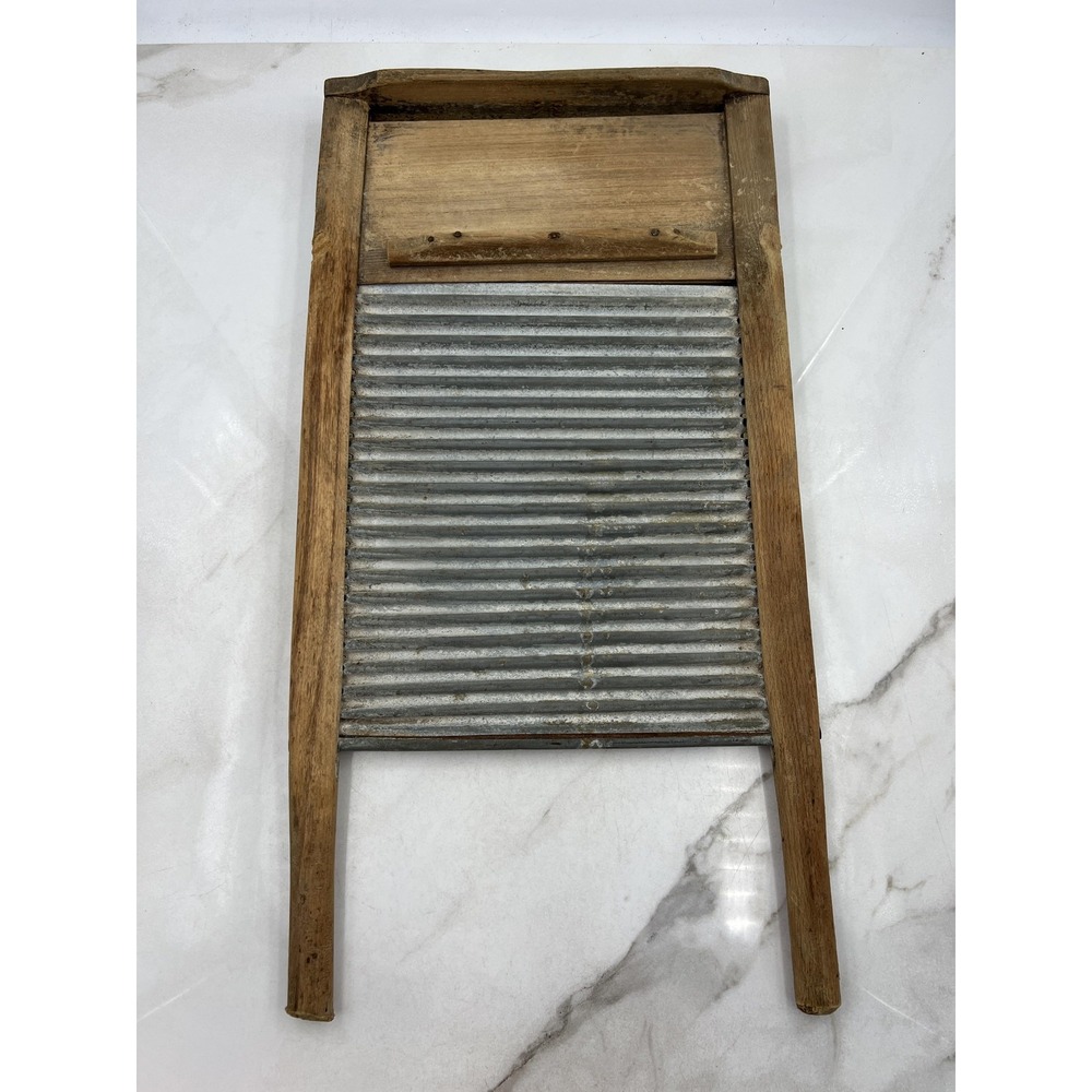 Vintage Wooden Washboard Primitive Rustic Farmhouse Decor Galvanized Metal 24"